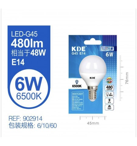 LED ESFERICA G45 6W E14 LUZ...