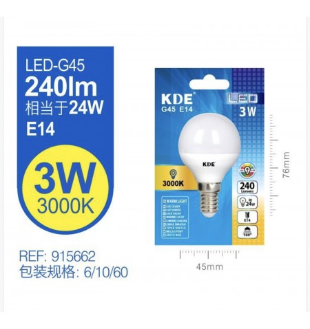 LED ESFERICA G45 3W E14 LUZ...