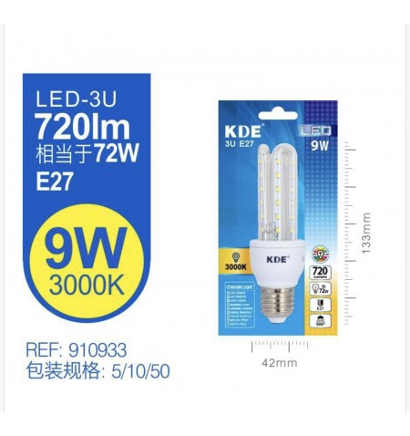 LED 3U 9W E27 LUZ CALIDA